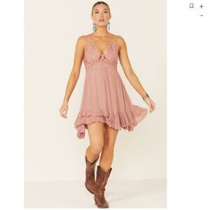 Free People Womens Adella Flowy lace Slip Dress Dusty Rose Pink Size‎ ? Women's